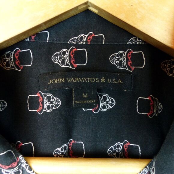 John Varvatos USA Shirt Mens M Black Skull Print Button Short Sleeve Cotton Rock - Picture 4 of 14
